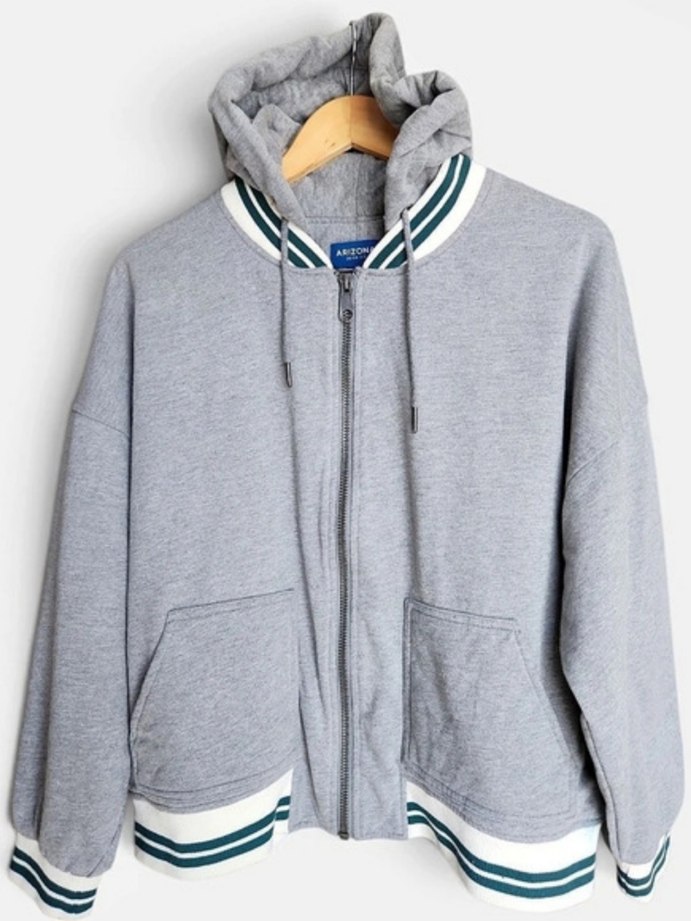 Arizona Jean Co. Men's Gray Hooded Varsity Bomber Jacket Medium